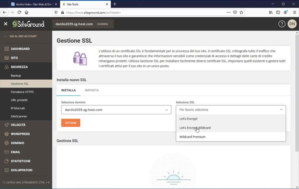 Gestione SSL - SiteGround Site Tools