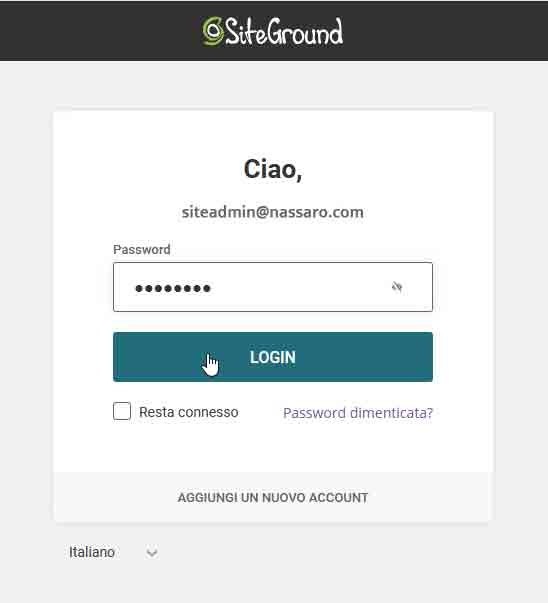SiteGround Login: inserisci password