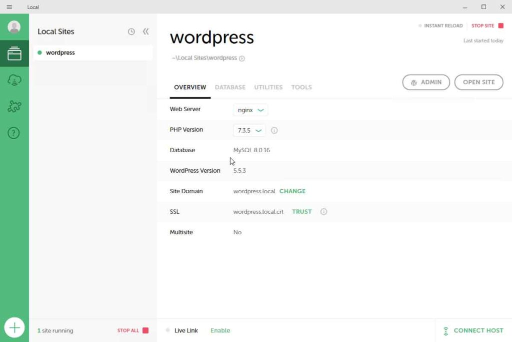 Sito WordPress locale installato