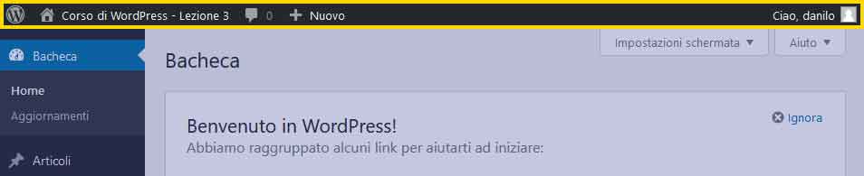 Toolbar di WordPress / Top Bar