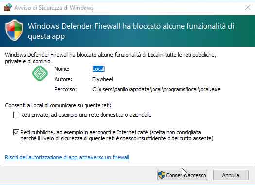 Consentire l'accesso alla rete a Local