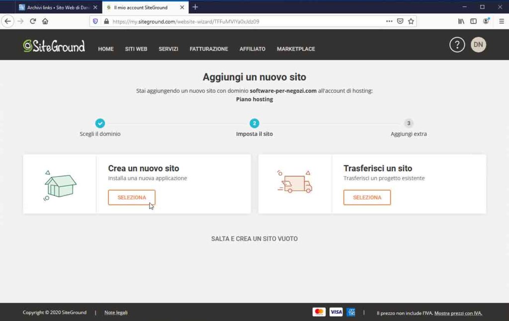 SiteGround: crea un nuovo sito