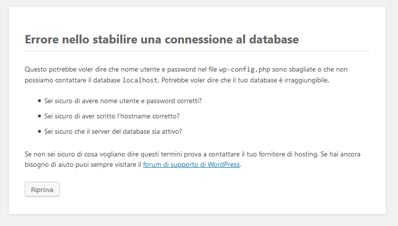 Installazione di WordPress: errore di connessione al database