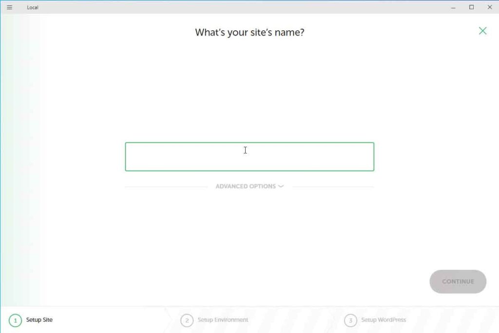 Installazione Locale di WordPress con Local. Passo 1: nome del sito 