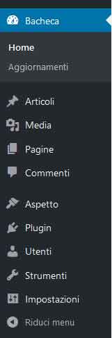 Menu di amministrazione di WordPress