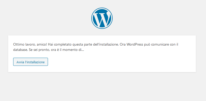 Inizio dell'installazione di WordPress