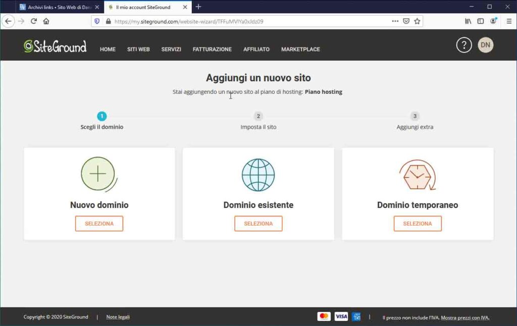 Nuovo sito su SiteGround: Scegli il dominio