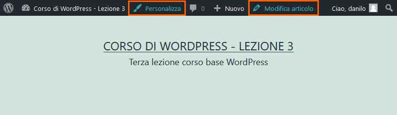 Toolbar di WordPress: lato pubblico (front-end)