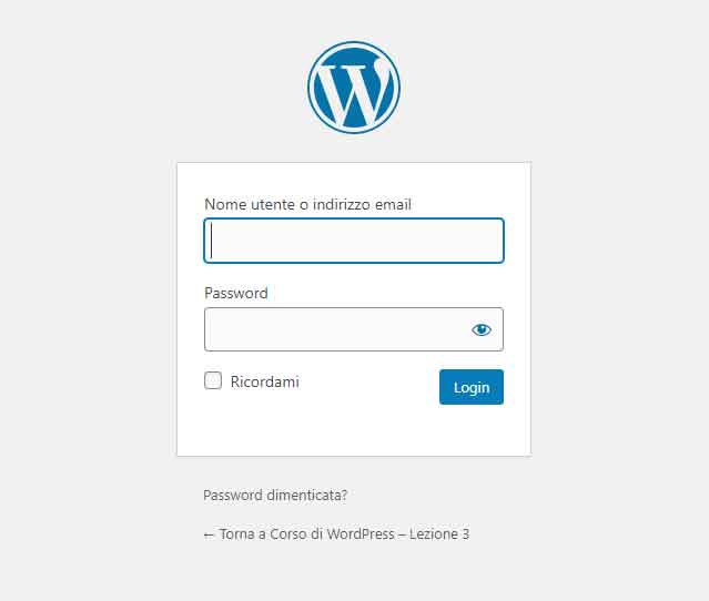 WordPress: login all'area di amministrazione