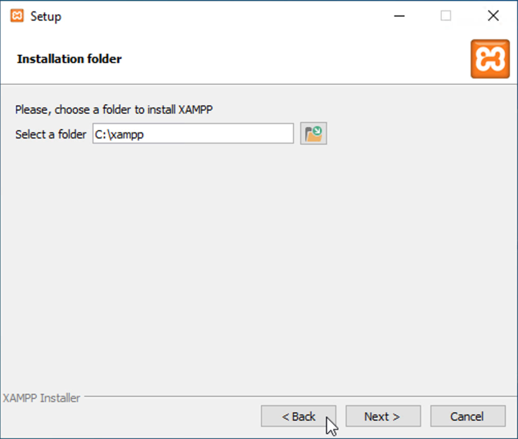XAMPP: Selezione cartella di installazione