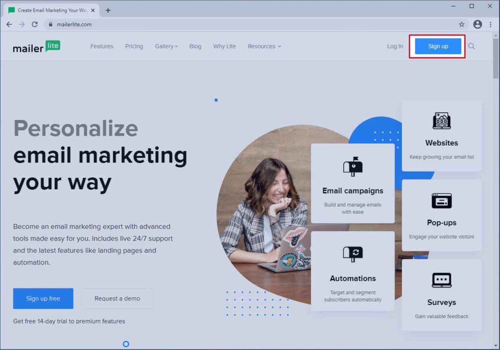 MailerLite Home Page 