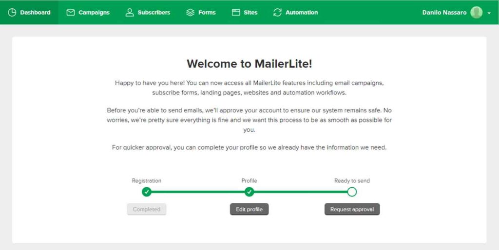 MailerLite: richiesta di approvazione