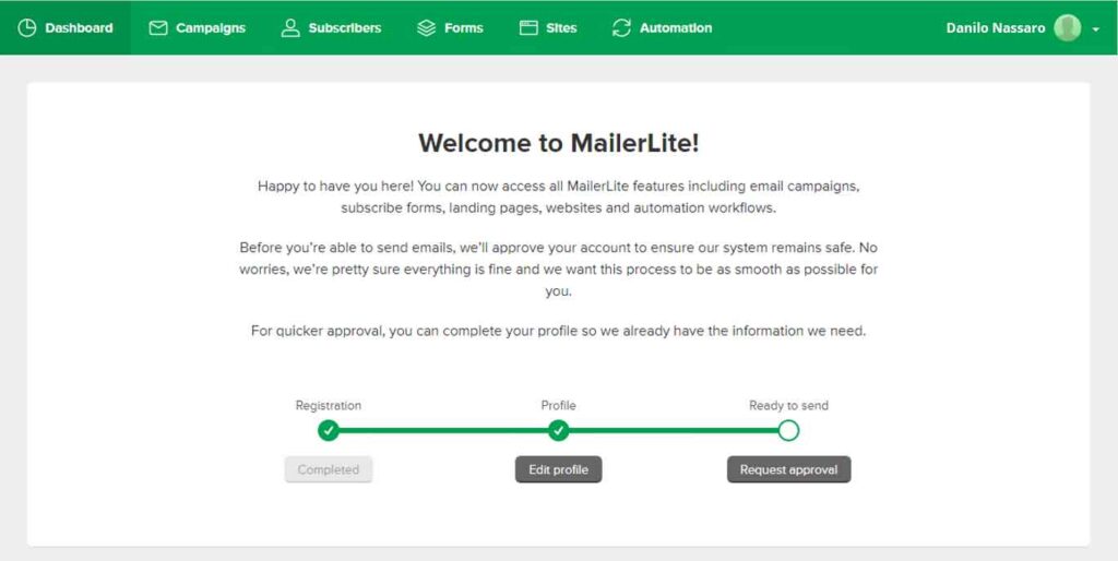 MailerLite: richiesta di approvazione